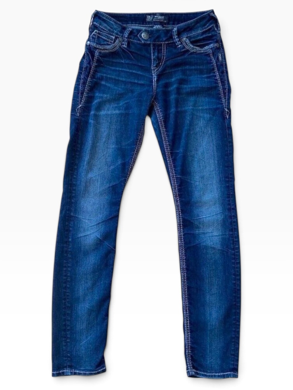 Silver Jeans Co. Womens Tuesday mid rise skinny jeans Distressed Blue denim 27